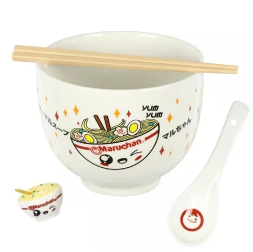 Maruchan Ramen Noodle Kawaii Bundle Bowl Spoon Chopsticks & Chopstick Holder Set